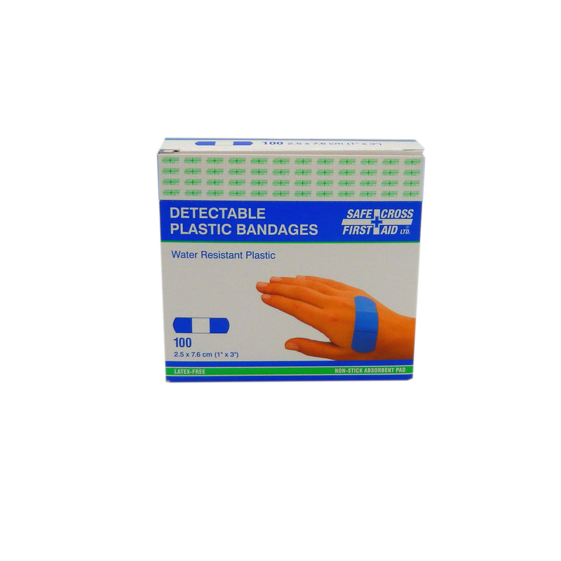 Metal Detectable Blue Plastic Strips 2.5cm x 7.6cm (100)