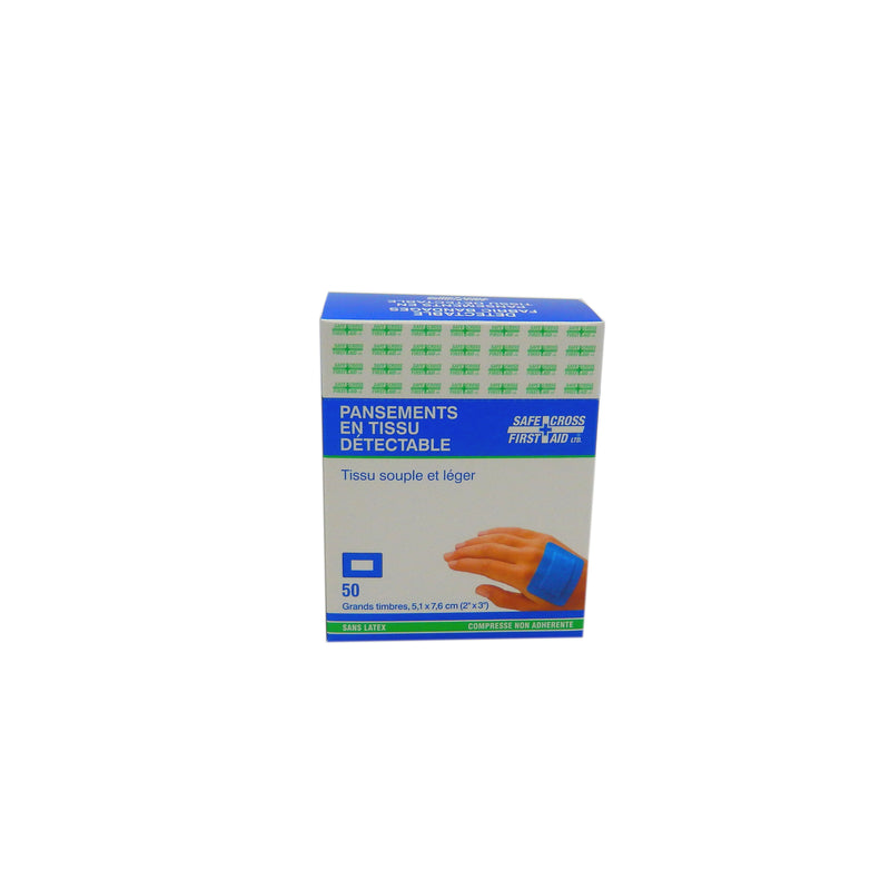 Metal-Detectable Fabric Blue Bandages 5cm x 7.6cm (50/box)