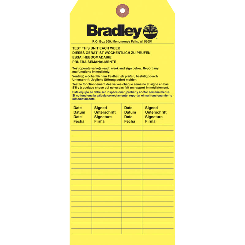 Bradley Emergency eyewash station inspection tag