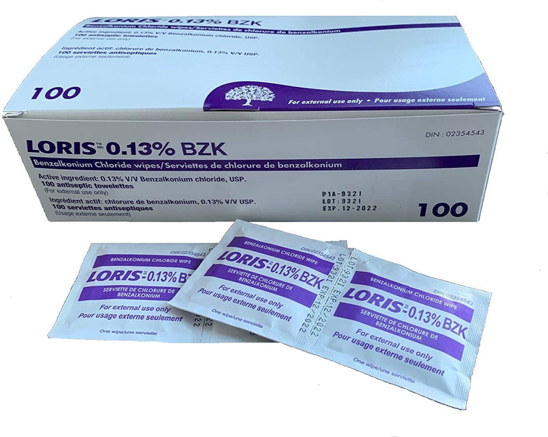 Benzalkonium chloride antiseptic towelettes. 0.13%